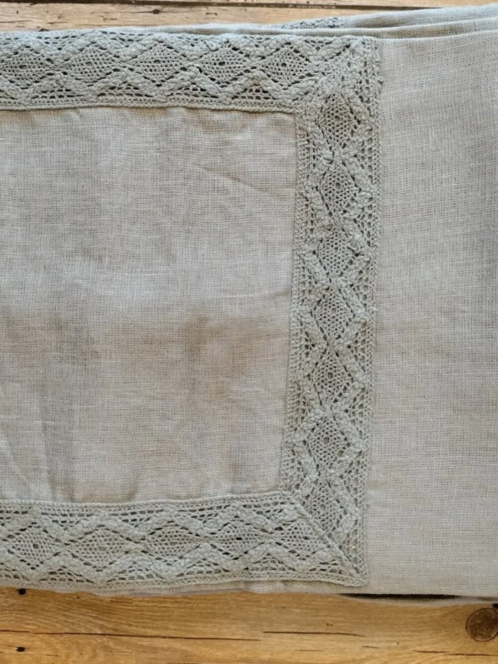 Melange Catrine Linen Crochet Lace Duvet Set Full/Queen Grey Storm 3 Piece
